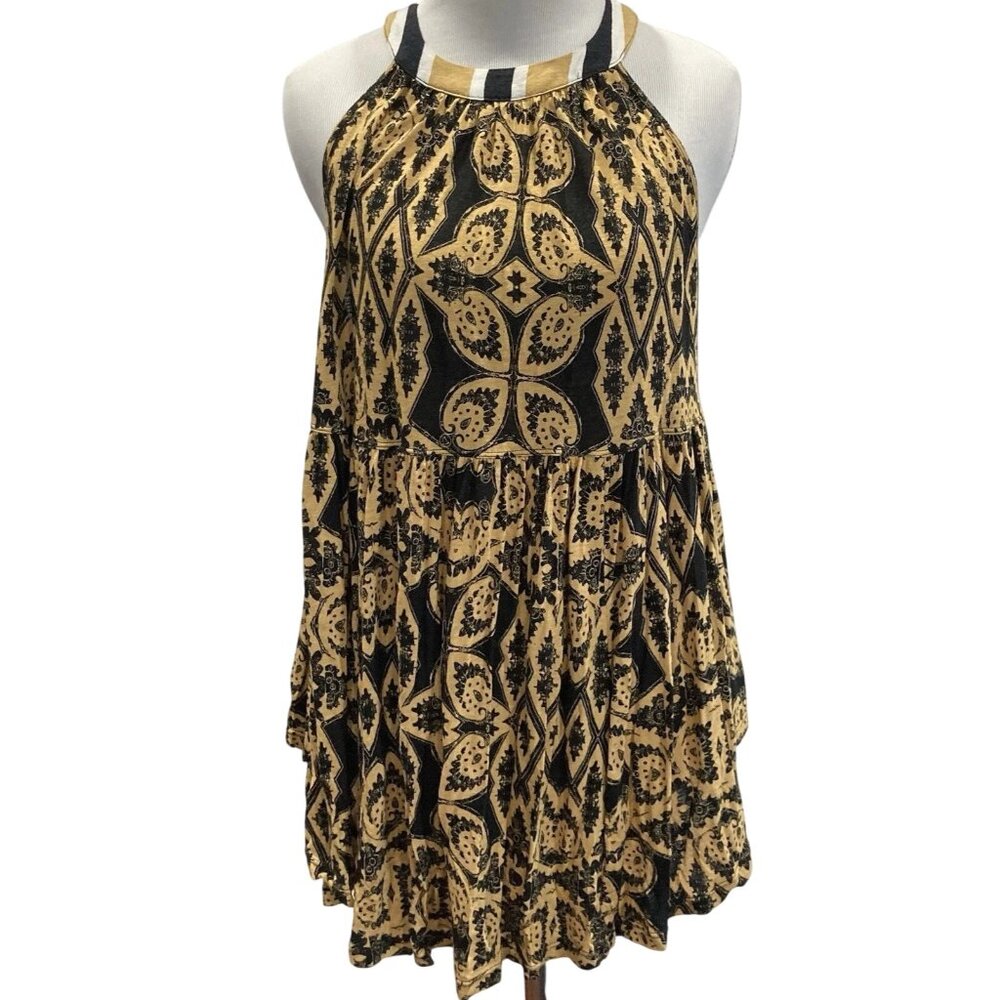 Free People Mimi Tunic Top Womens XS Mustard Yellow Halter Tank Boho Flowy Swing
